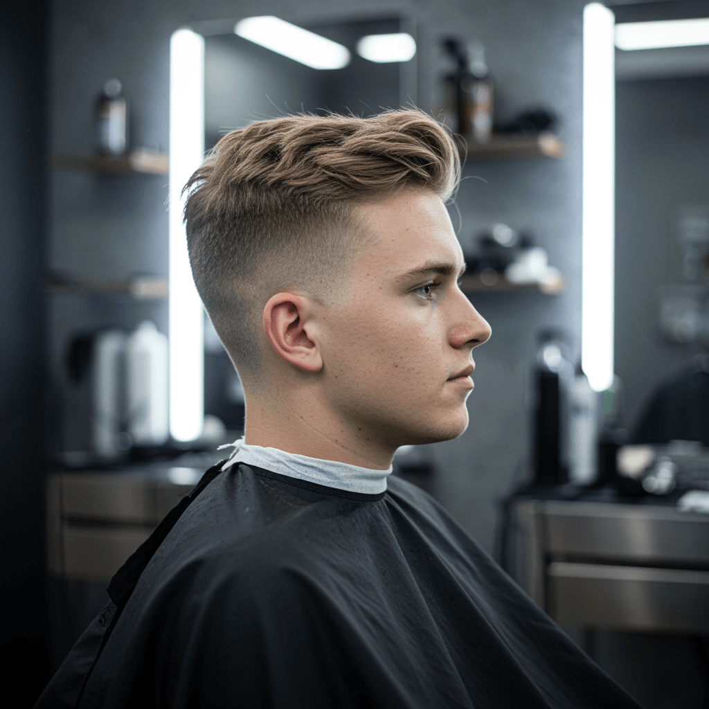 Classic low taper fade haircut for men with a clean, tapered finish and textured top