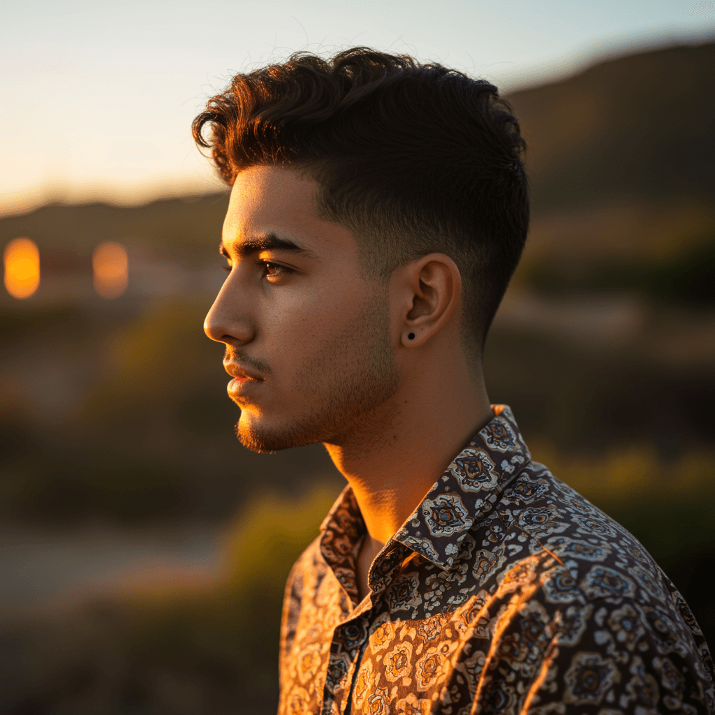 Low taper fade with a hard part styled for a formal event, showcasing a sleek and professional appearance.