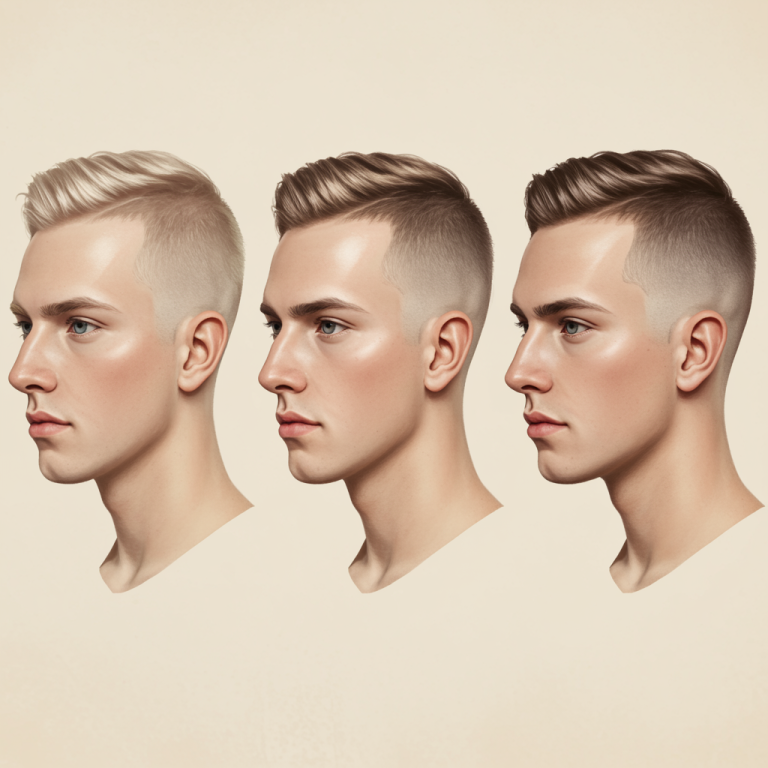 Fade Haircut Types: Most Trendy fades 2025 7 Three men showcasing different fade haircut types: low fade (subtle taper above ears), mid fade (taper around temples), and high fade bold taper near temples.