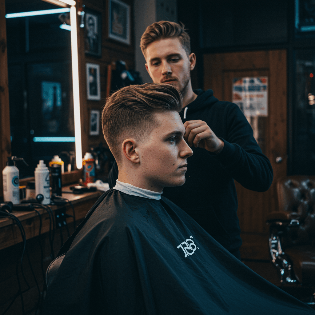 40 Perfect Low Taper Fade Haircuts For Men 17 A trendy low taper blowout fade haircut, showcasing a gradual taper on the sides and back with voluminous, textured hair on top styled outward for a bold, dynamic look.