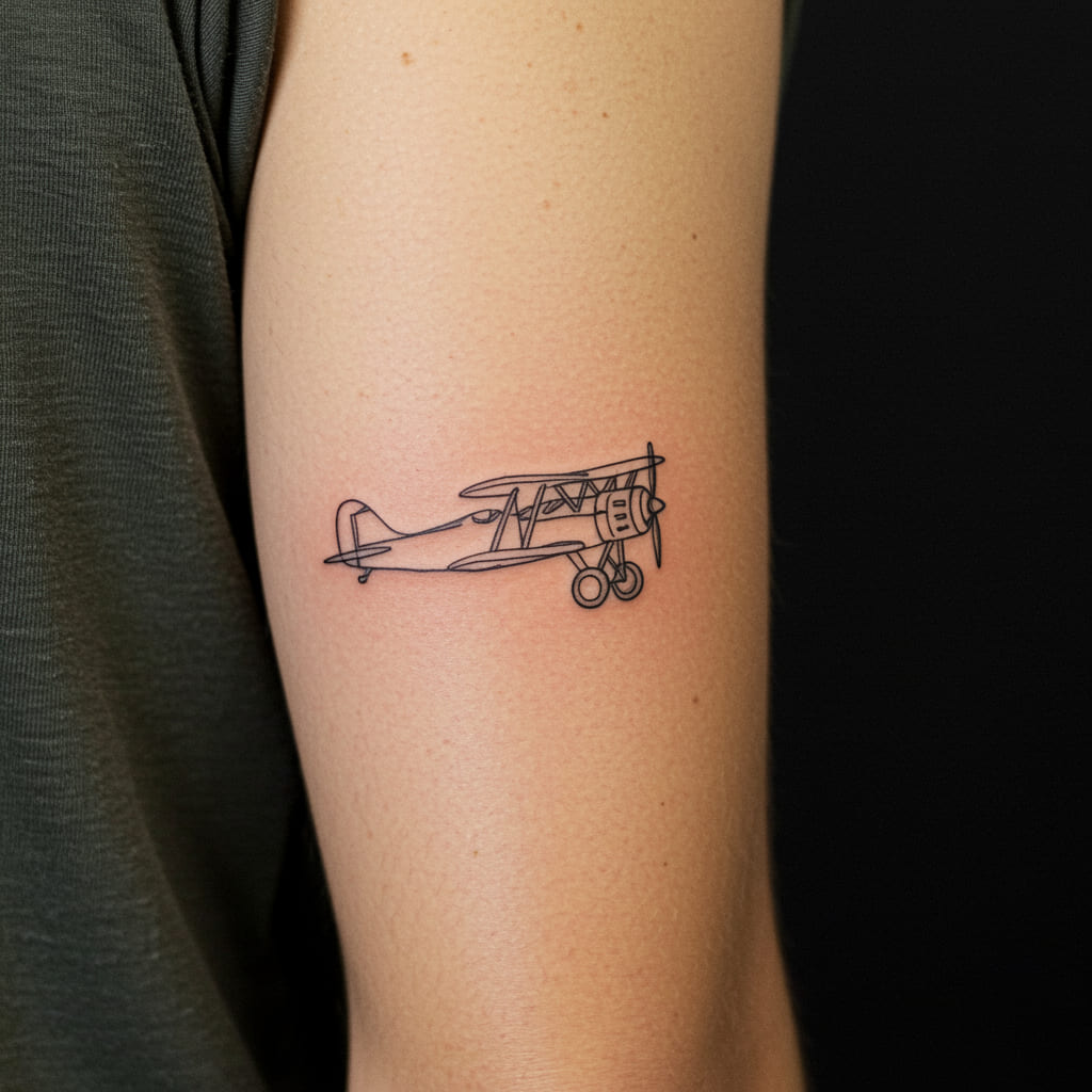 Stylish Forearm Tattoos For Men 2025 14 A small, minimalist airplane tattoo on a man's forearm, featuring clean lines and subtle shading, symbolizing freedom, adventure, and wanderlust.