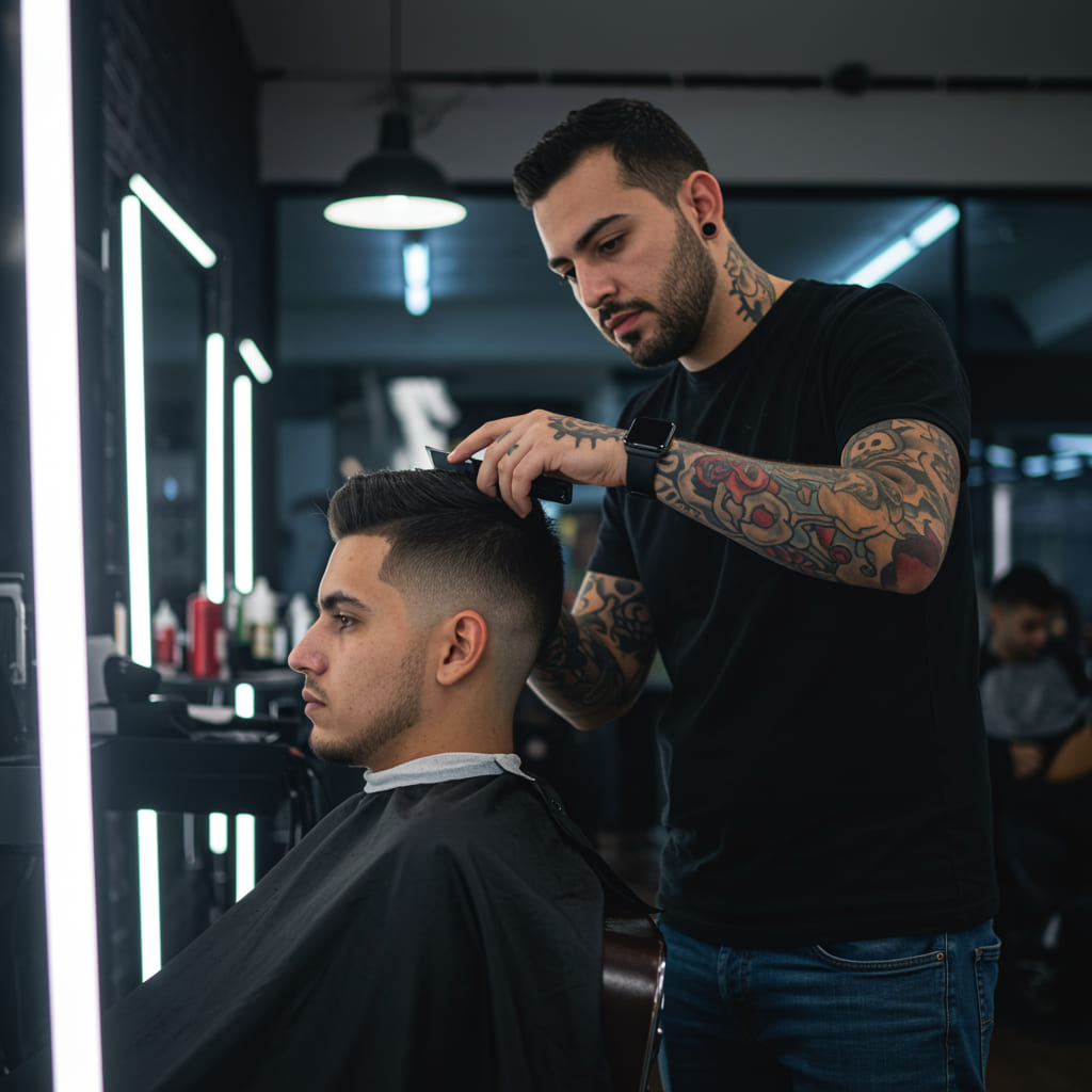 Caesar Haircut Fade | low fade, Mid Fade And high Fade 3 A modern mid Caesar fade haircut featuring textured bangs with a medium fade that starts at mid-scalp, blending seamlessly for a balanced, stylish look.