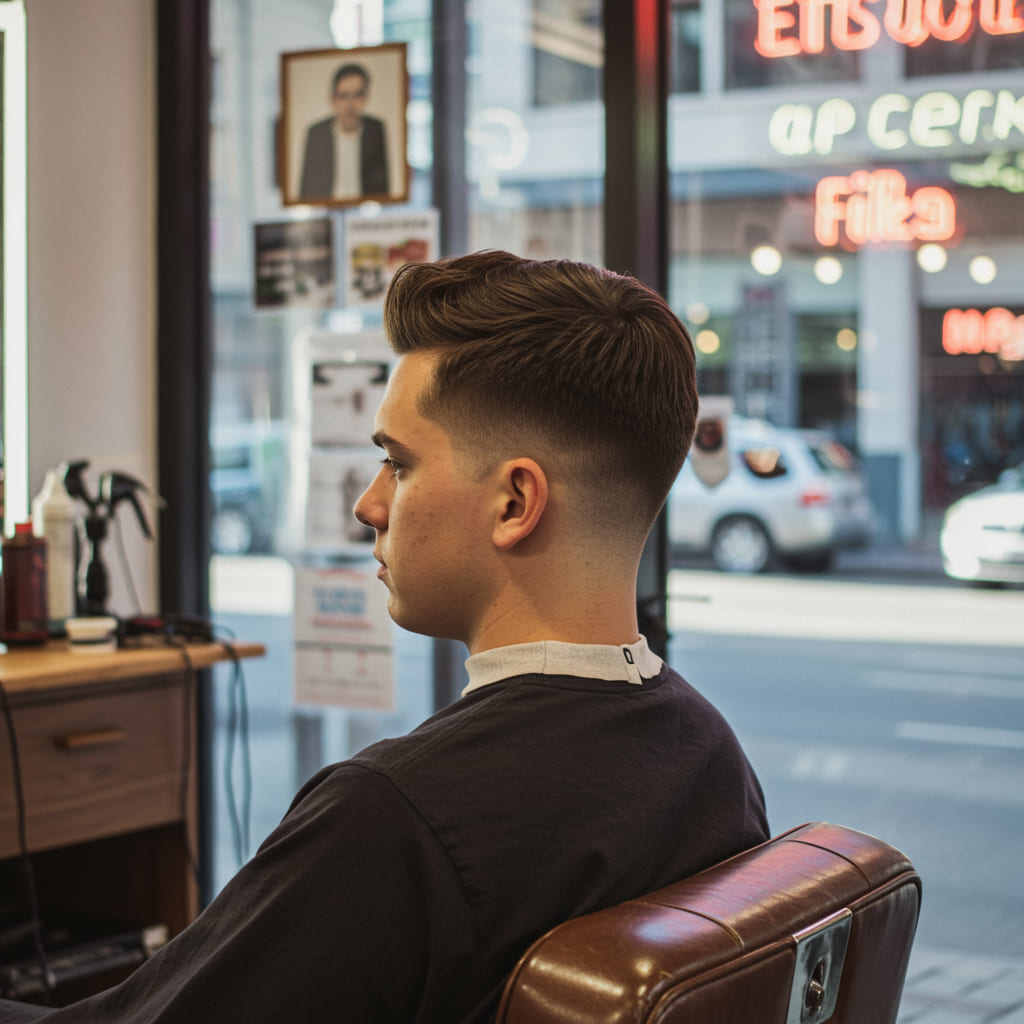Low Taper Fade Short Hair Haircut for Men in 2025 2 A side view of a man with a low taper fade short haircut, highlighting the gradual fade from the top to the skin and the clean, sharp lines along the sides.