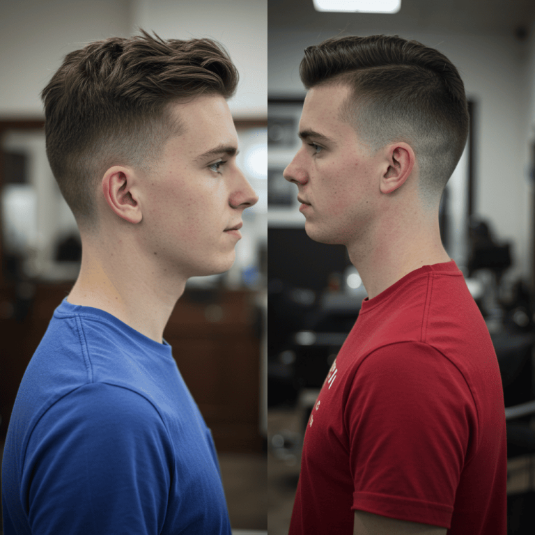 Mid Fade Vs Low Fade haircuts Which One Is Right For You 6 Middle part haircut for boys featuring evenly divided hair with face-framing layers on both sides. The barber adds subtle texture or taper for a modern, balanced look. Ideal for straight, wavy, or curly hair types wanting a clean yet trendy style.