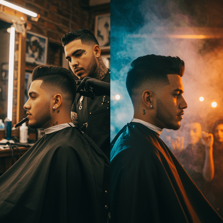 7 Best Men's Fade haircut Ideas 14 Fade haircut, showcasing a clean, gradual transition from shorter hair on the sides and back to longer, textured hair on top. The sharp fade and voluminous top create a modern, polished look.