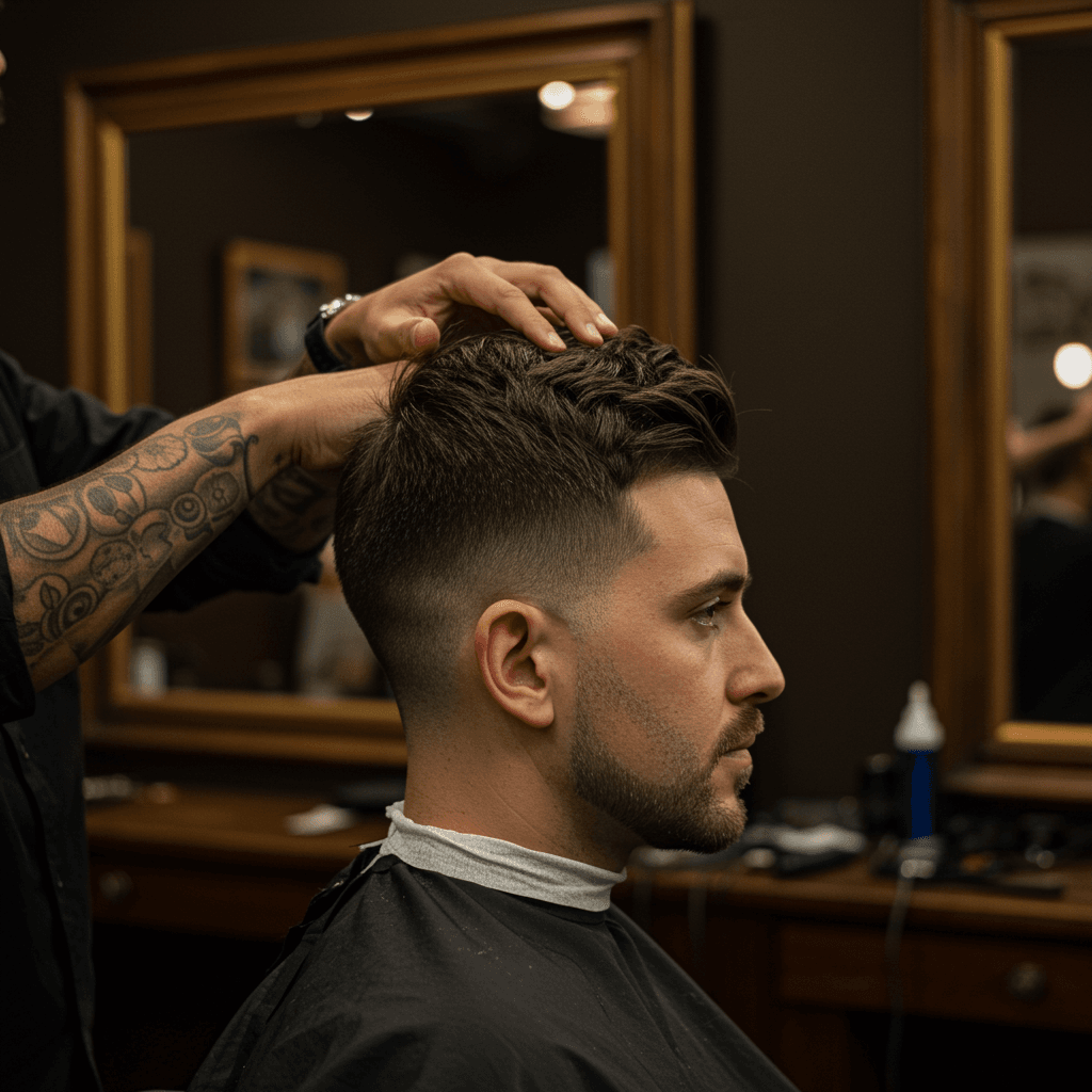 Low Taper Fade Middle Part Haircut For Men 3 A stylish middle part taper fade haircut, showcasing clean tapered sides and a symmetrical middle part on top for a balanced and modern look.