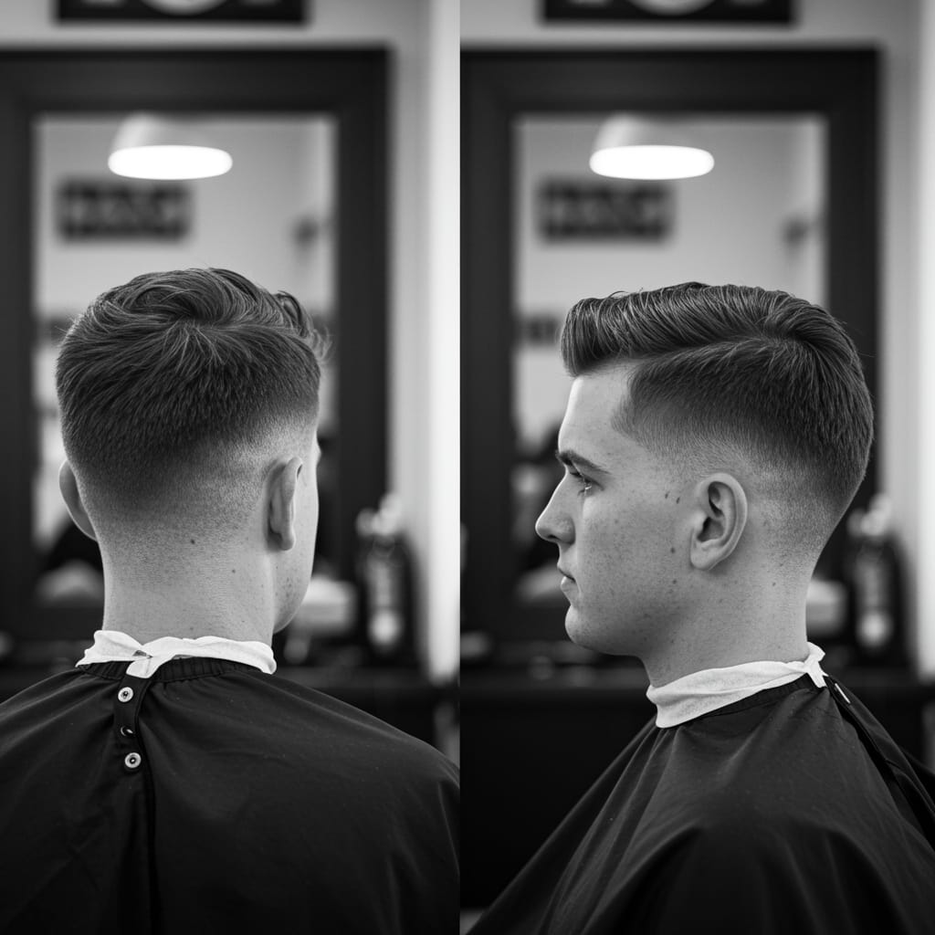 40 Perfect Low Taper Fade Haircuts For Men 35 A man with a temple low fade, showcasing a clean, gradual fade starting at the temples and blending seamlessly into the longer hair on top for a sharp, modern look.