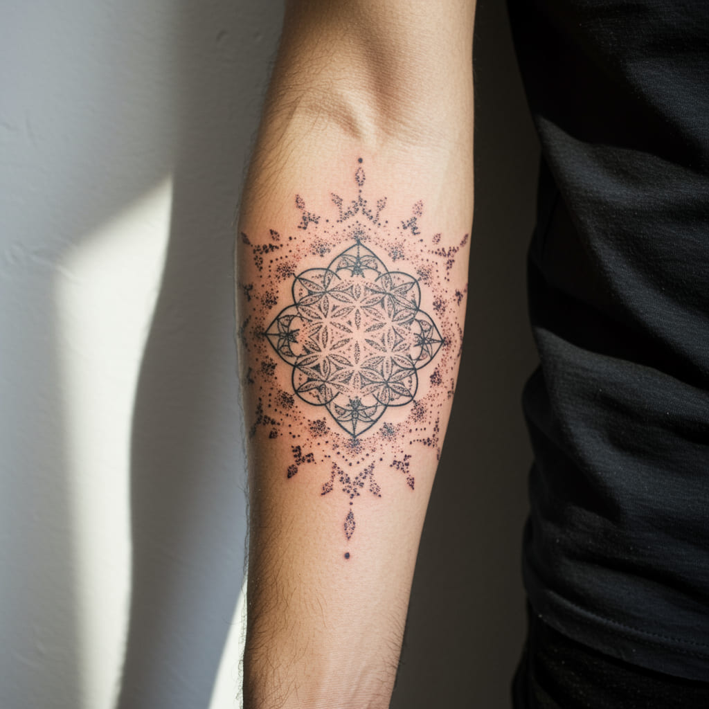 Stylish Forearm Tattoos For Men 2025 6 A bold, intricate tattoo of a roaring lion with a sunset background on a man's outer forearm, showcasing detailed shading and vibrant colors, symbolizing courage and leadership.